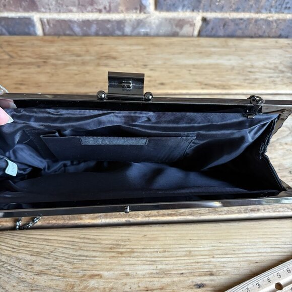 Gunne Sax Jessica McClintock Black Satin Evening Bag with Gun Metal Chain NWT - Picture 9 of 15